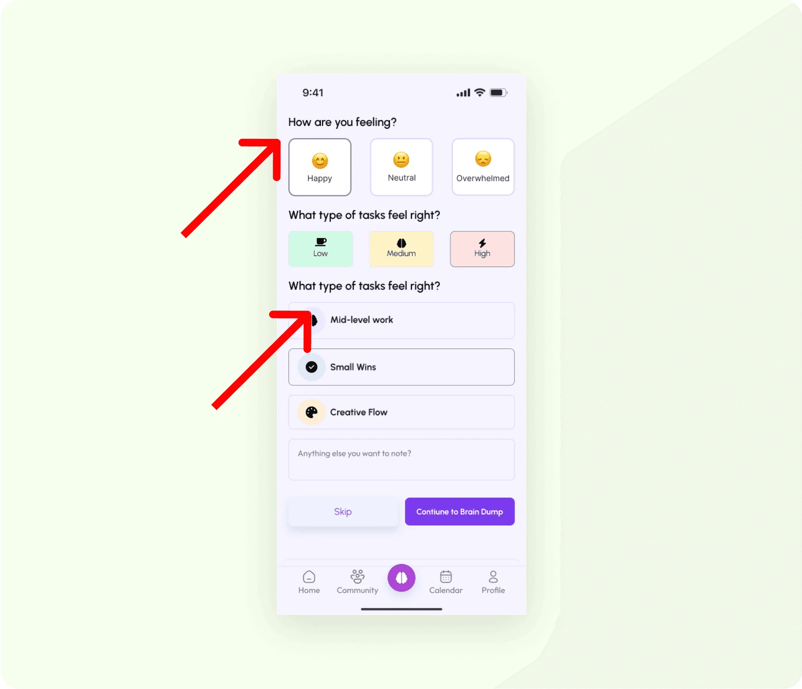 Before: the mood check-in as a row of static buttons