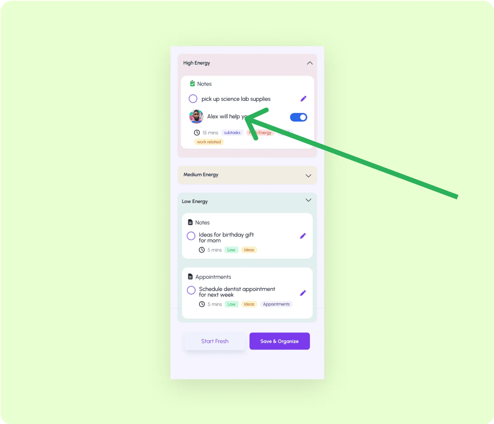 After: the checkmark moved to the left side of each task