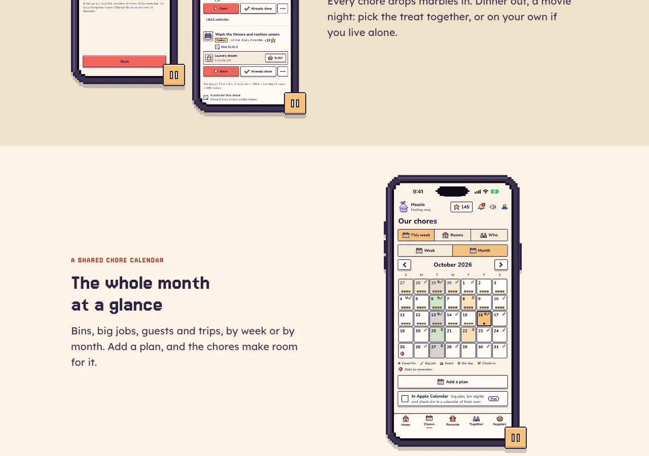 The month view of the shared chore calendar for October 2026