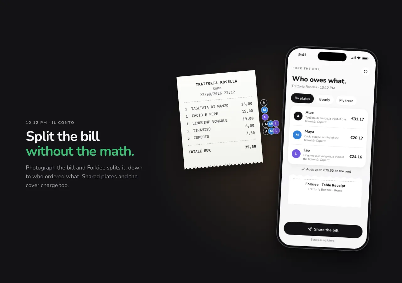 Splitting the bill from a photo of the receipt