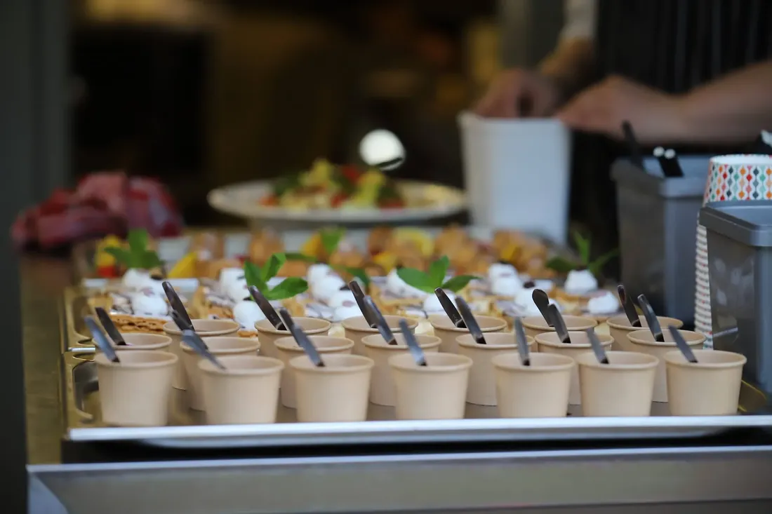 Choir on the pont: Rows of little dessert cups ready to go