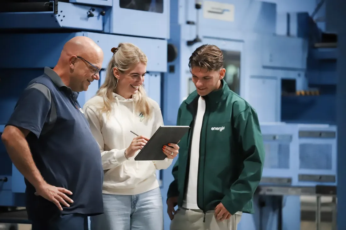 Going over the plan on a tablet with the engineer