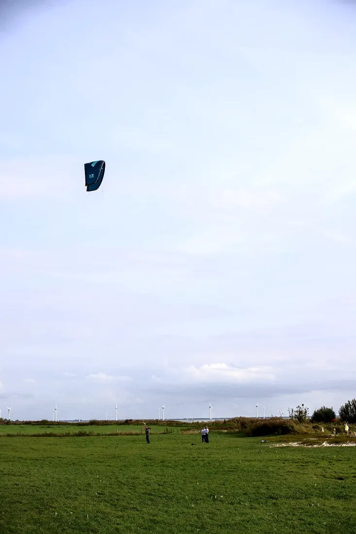 A kite above a wide green field