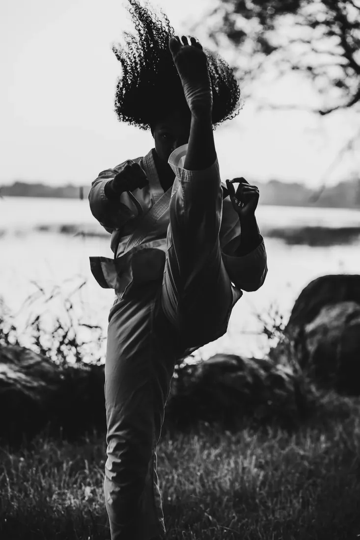 Black belt: A kick in black and white