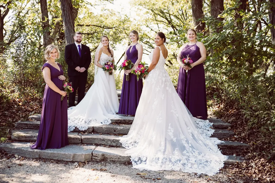 Cece & Erica: the bridal party on the stone steps