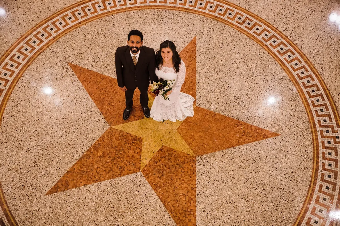 Emily & Samy: from the balcony, standing on the star in the floor