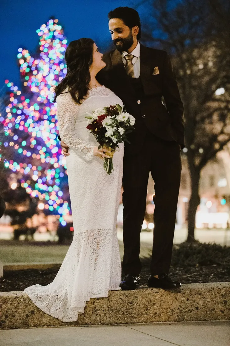 Emily & Samy: under a tree wrapped in lights
