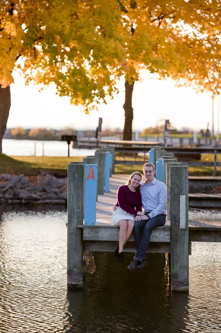 Nancy & Alex: on the dock under the yellow tree