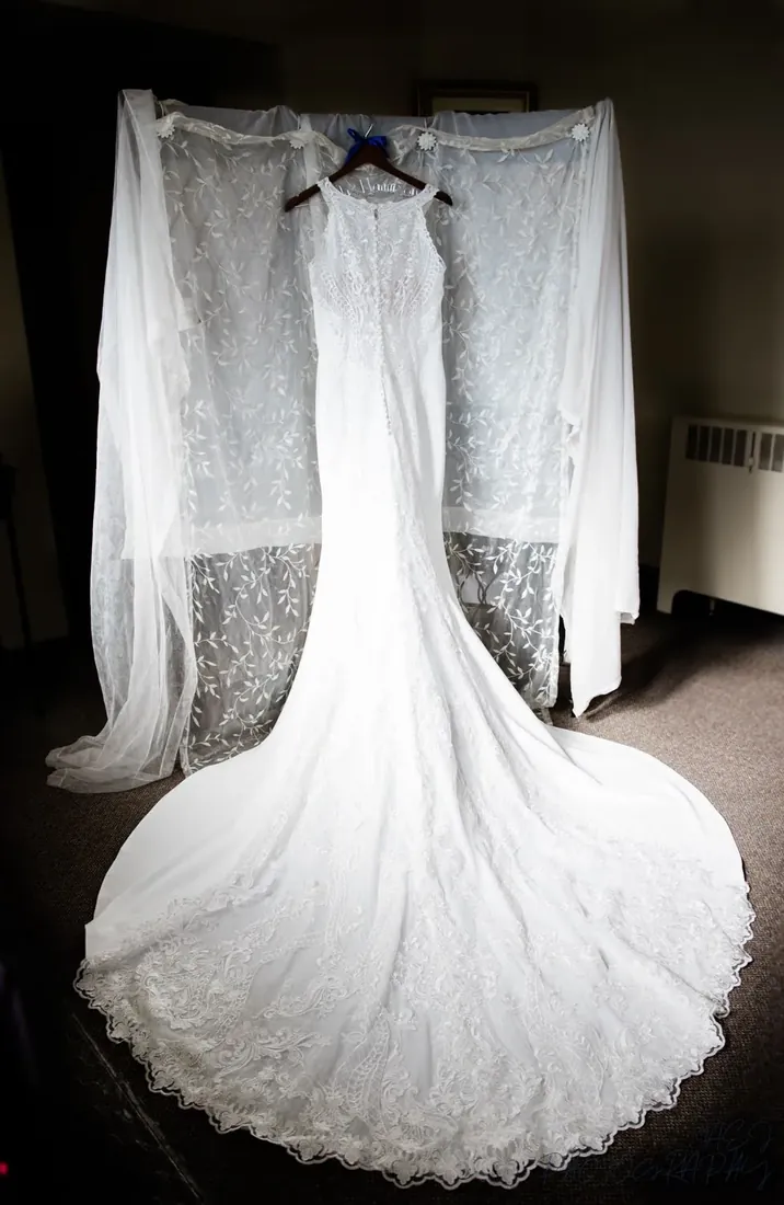 Theresa & Joe: the dress, hanging by the window