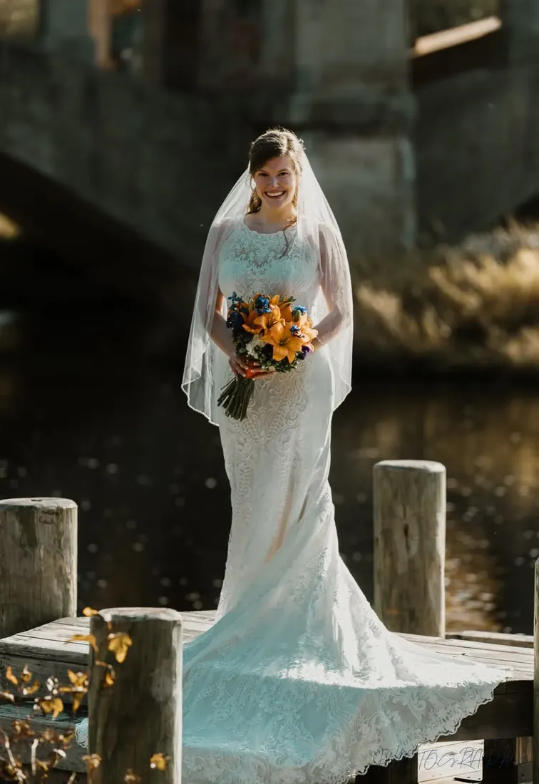 Theresa & Joe: the bride on the dock