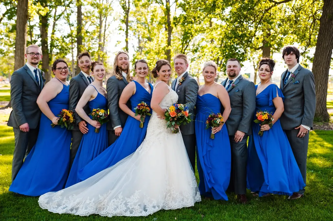 Trisha & Mark: the whole wedding party in royal blue