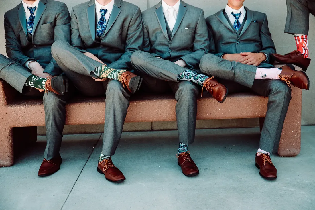Trisha & Mark: groomsmen’s socks, Packers included