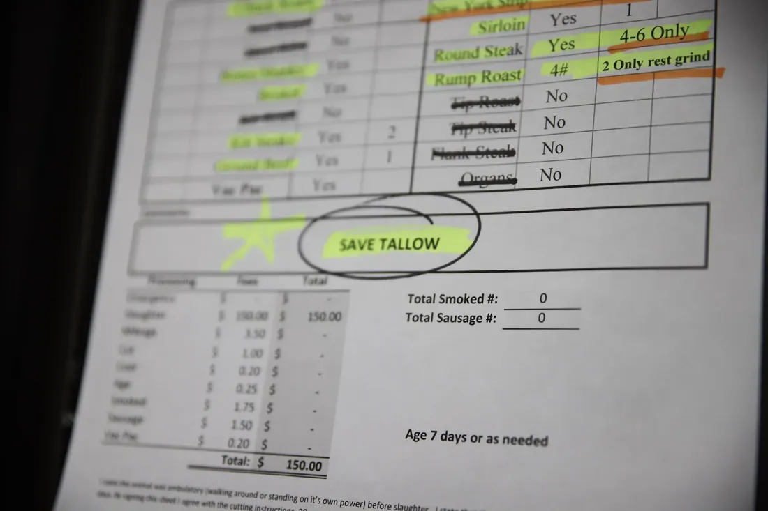 A cut sheet: save the tallow