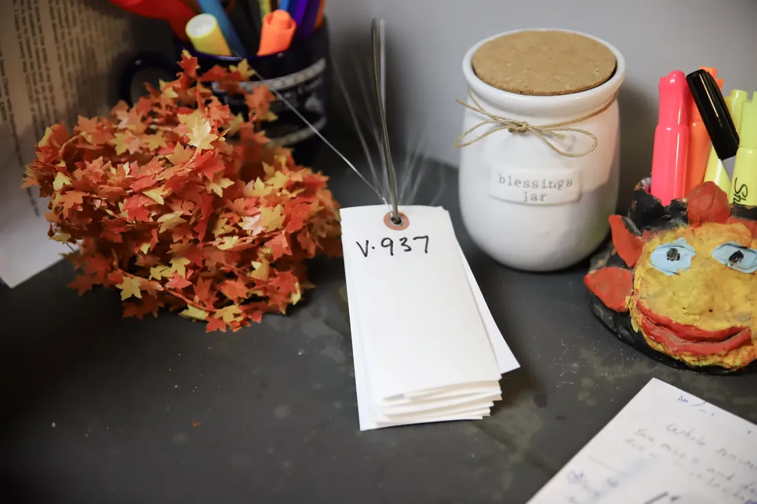 A processing tag and a jar on the counter