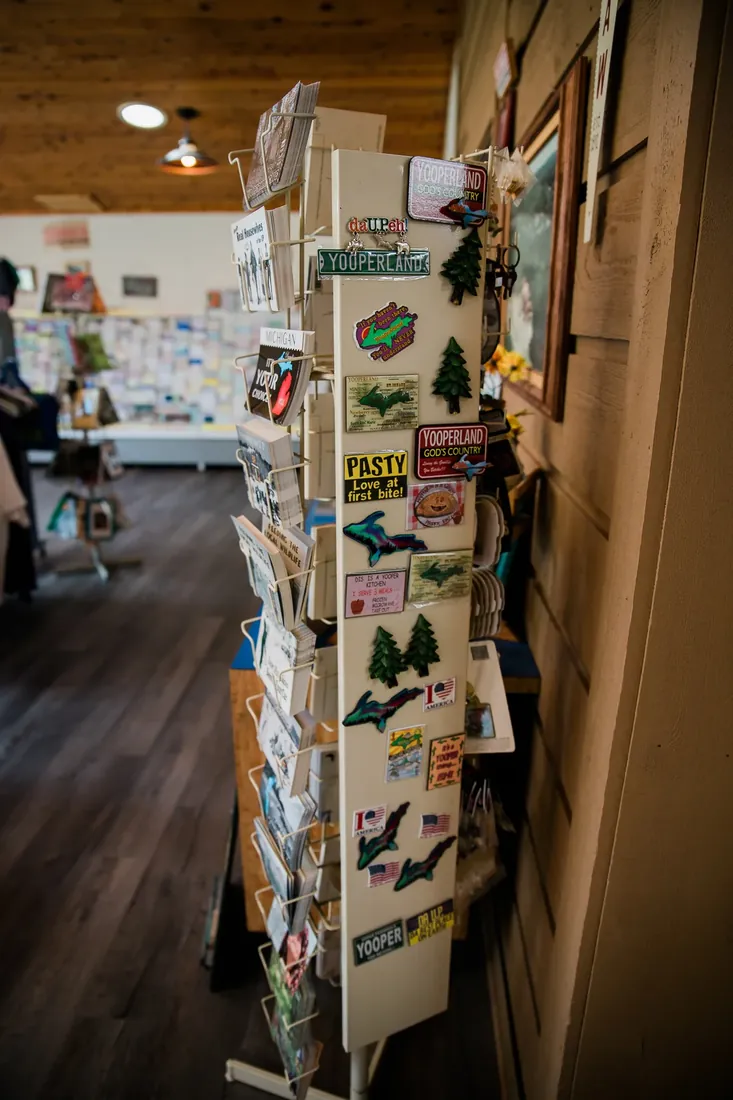 Postcards and Yooper magnets by the door