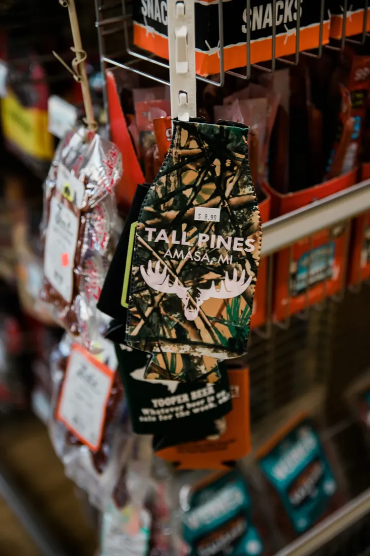 Tall Pines koozies hanging with the jerky