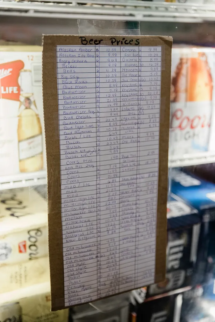 Beer prices, written out by hand