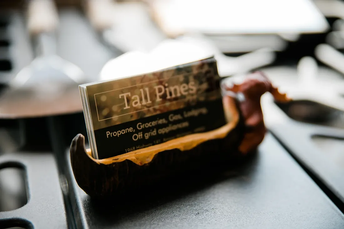 Business cards: propane, groceries, gas, lodging and off-grid appliances